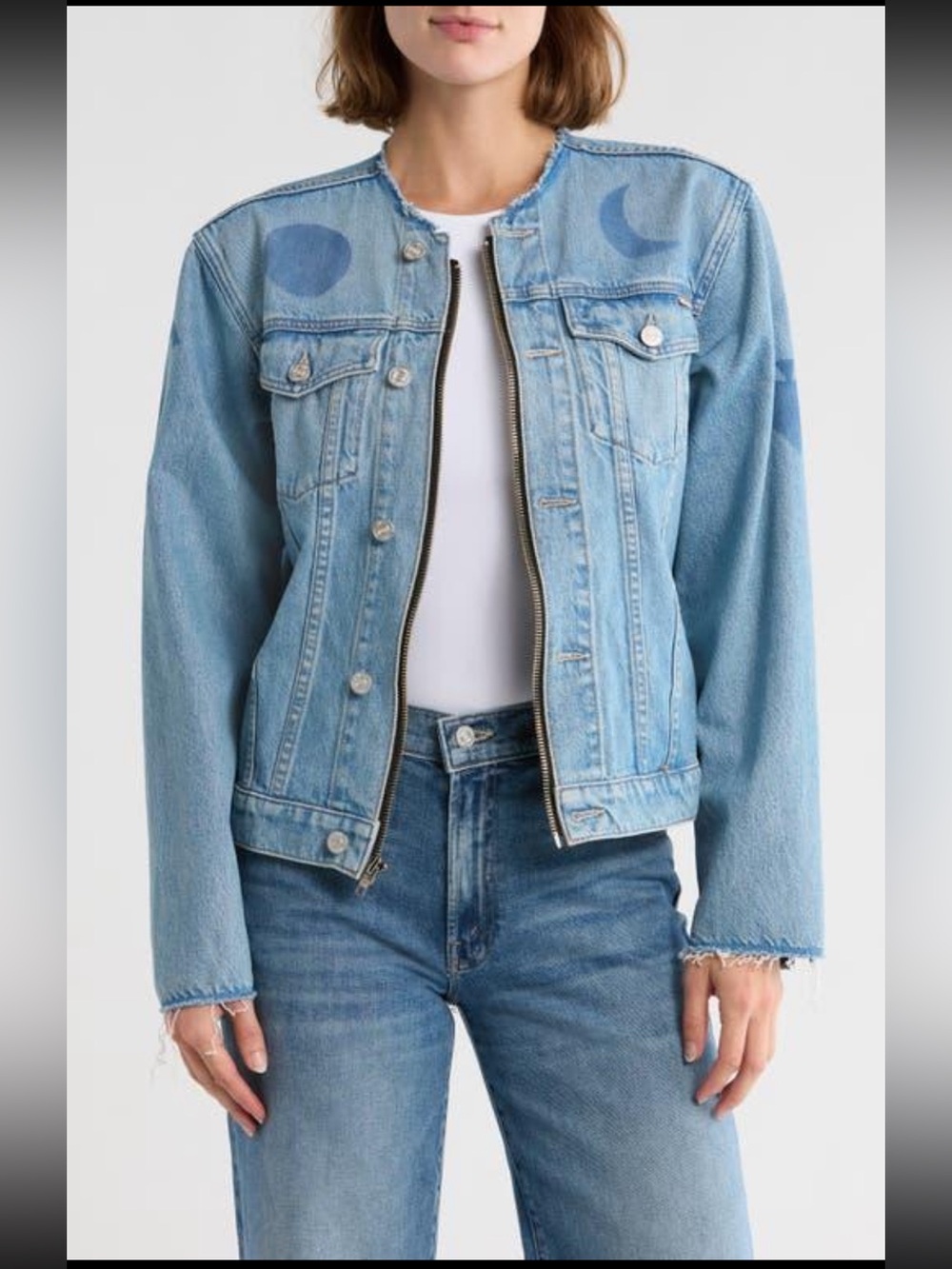NWT Mother The Bruiser celestial collarless denim jacket sz xs